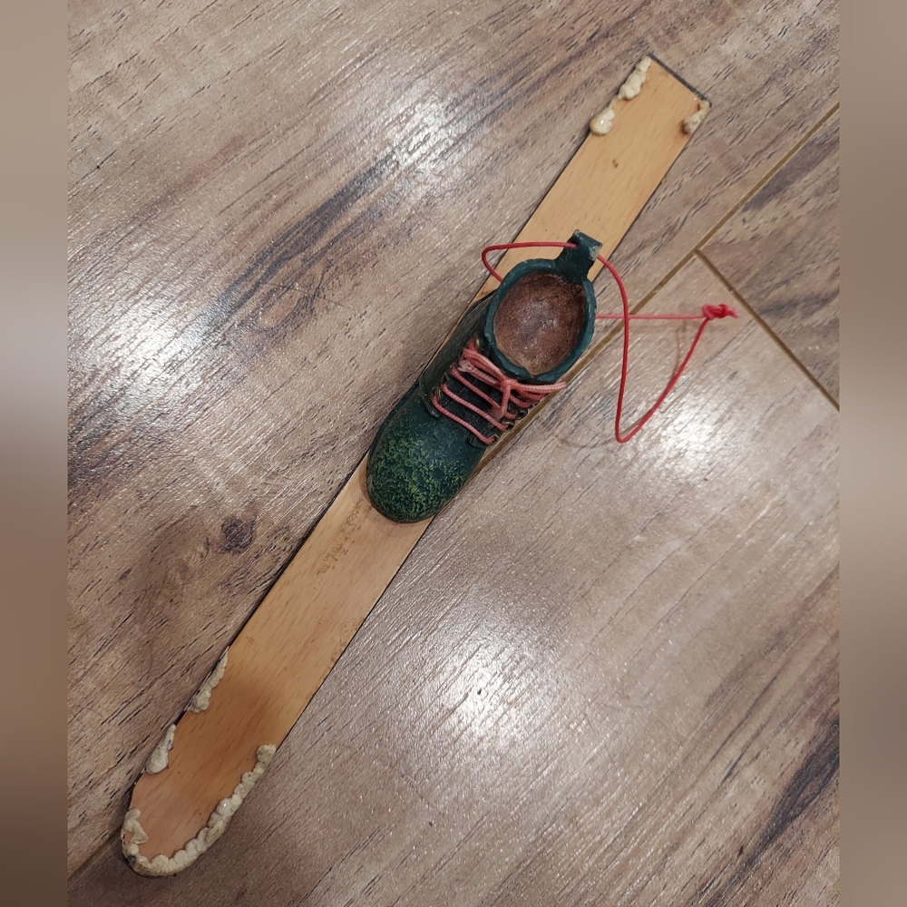 Vtintage Kurt S Alder Wood and Resin Snow Ski Christmas Ornament 8” Long EUC